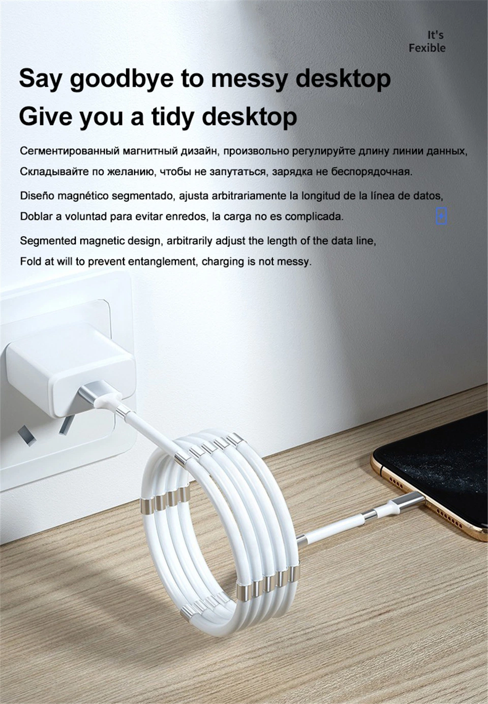 Magnetic Charger Cable USB-a to Type-C to Lightning iPhone Cable White 1m