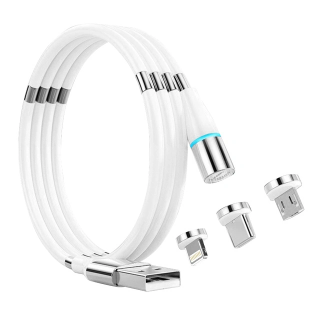 Magnetic Charger Cable USB-a to Type-C to Lightning iPhone Cable White 1m